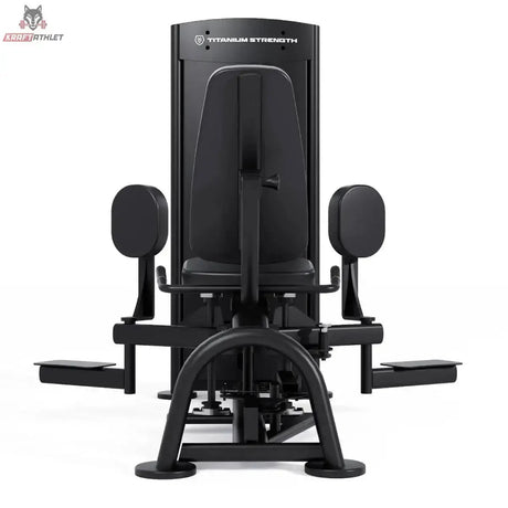 Titanium Strength Black Series Abduktorenmaschine – Frontansicht mit ausgeklappten Beinpolstern und Fußstützen