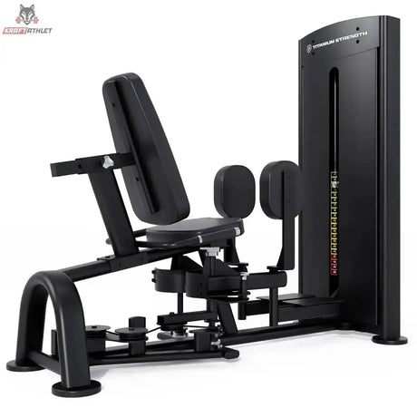Titanium Strength Black Series Adduktorenmaschine – Seitliche Schrägansicht mit Beinpolstern und Haltegriffen