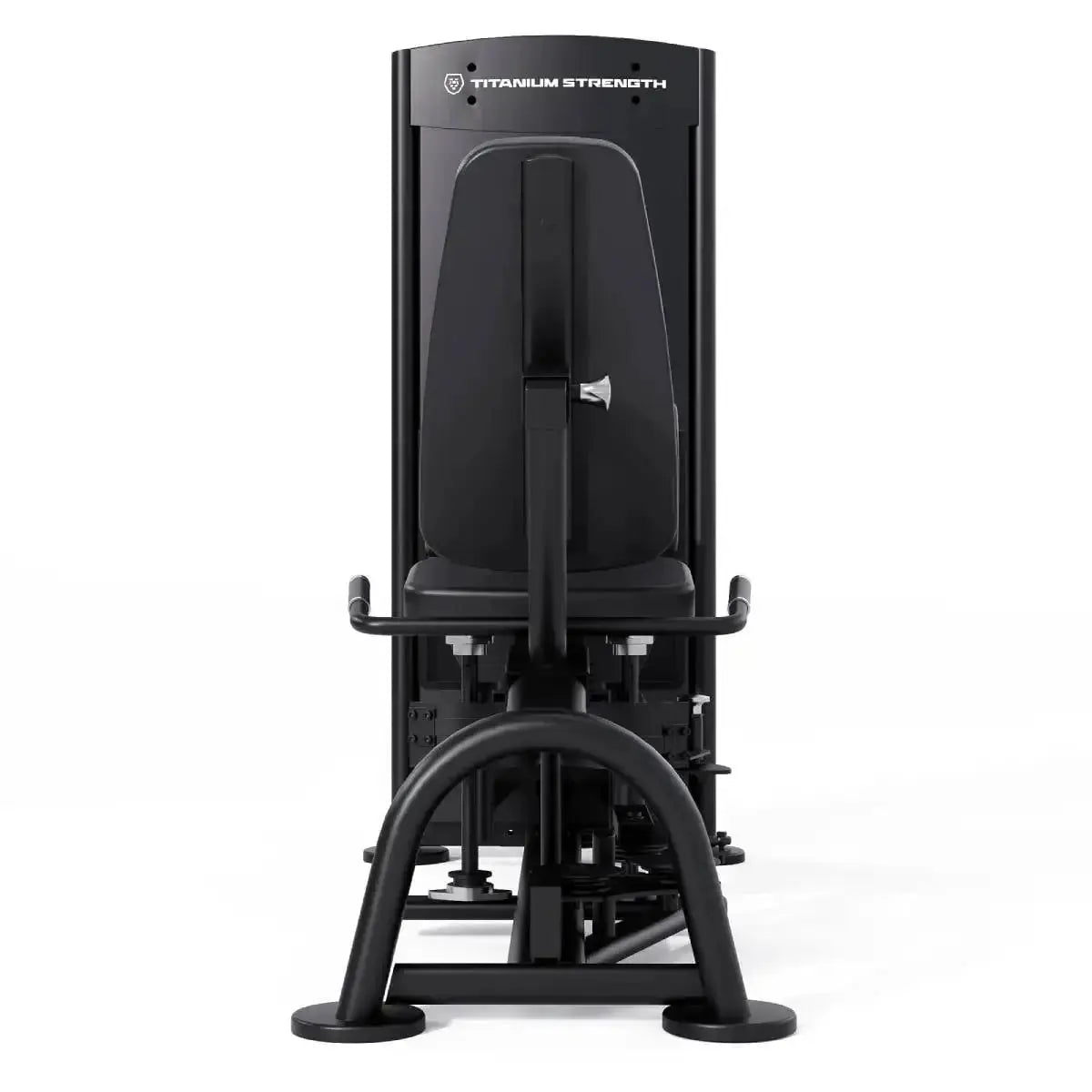 Titanium Strength Black Series Adduktorenmaschine – Frontansicht mit Sitz und Gewichtsturm