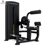 Titanium Strength Black Series Bauch & Unterer Rücken – Schrägansicht mit Rückenpolster, Hebelarm und Fußstütze
