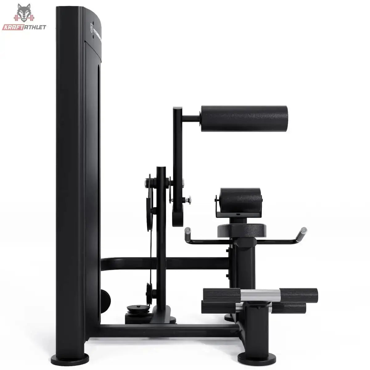 Titanium Strength Black Series Bauchmuskelmaschine – Profilansicht mit Hebelarm, Polstern und Fußstütze
