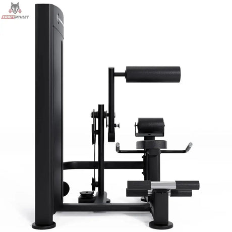 Titanium Strength Black Series Bauchmuskelmaschine – Profilansicht mit Hebelarm, Polstern und Fußstütze