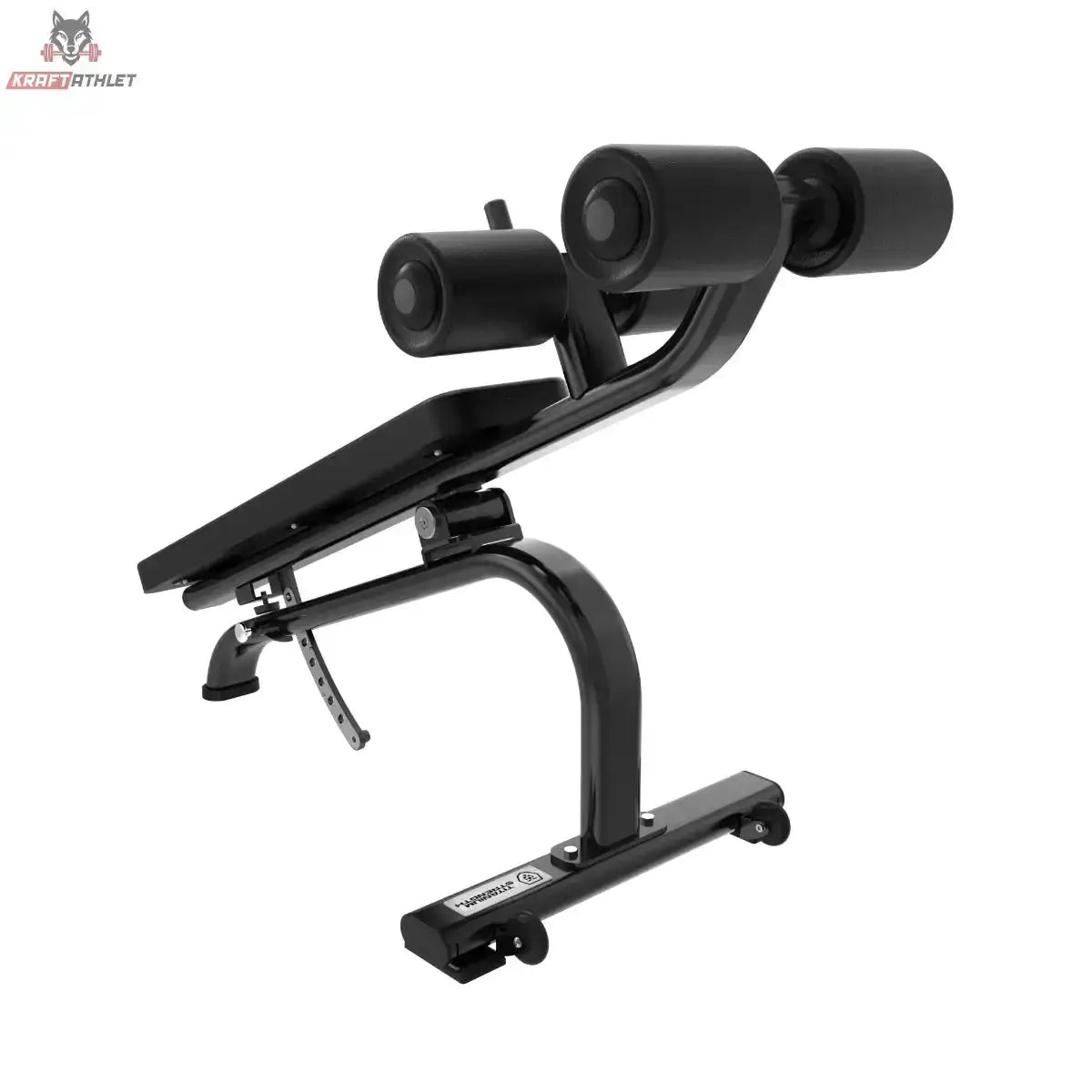 Titanium Strength Black Series Bauchtrainer verstellbar als Detail der Beinrollen am gebogenen Rahmen und des Verstellbügels