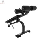 Titanium Strength Black Series Bauchtrainer verstellbar als Detail der Beinrollen am gebogenen Rahmen und des Verstellbügels