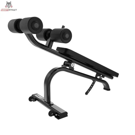 Titanium Strength Black Series Bauchtrainer verstellbar in Rückansicht mit gebogenem Rahmen und zwei Transportrollen