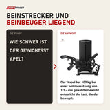 Frage und Antwort zu Titanium Strength Black Series Beinbeuger im Liegen und Beinstrecker: Wie schwer ist der Gewichtsstapel?