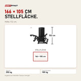 Maßbild Titanium Strength Black Series Beinbeuger im Liegen und Beinstrecker: Stellfläche 166 × 105 cm, Höhe 152 cm