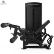 Titanium Strength Black Series Beinbeuger im Liegen und Beinstrecker: Schrägansicht von links mit Beinrollen und Rückenpolster