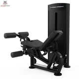 Titanium Strength Black Series Beinbeuger im Liegen und Beinstrecker: Schrägansicht von rechts mit Gewichtsturm dahinter, in Schwarz