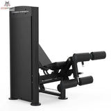 Titanium Strength Black Series Beinbeuger im Liegen und Beinstrecker: Seitenansicht mit Gewichtsturm links und Beinrollen rechts