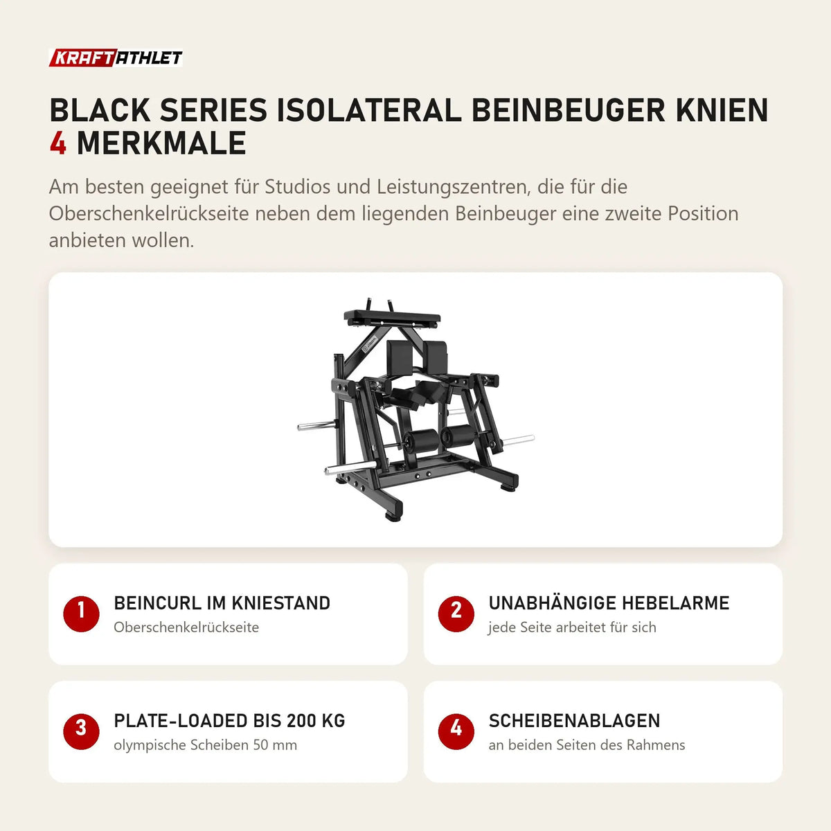 Titanium Strength Black Series IsoLateral Beinbeuger Knien mit 4 Merkmalen: Beincurl im Kniestand, Unabhängige Hebelarme, Plate-Loaded bis 200 kg, Scheibenablagen