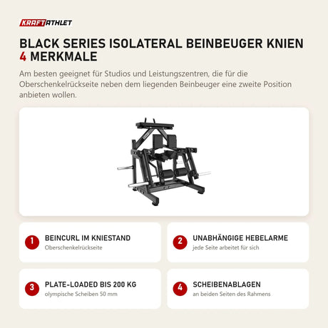 Titanium Strength Black Series IsoLateral Beinbeuger Knien mit 4 Merkmalen: Beincurl im Kniestand, Unabhängige Hebelarme, Plate-Loaded bis 200 kg, Scheibenablagen