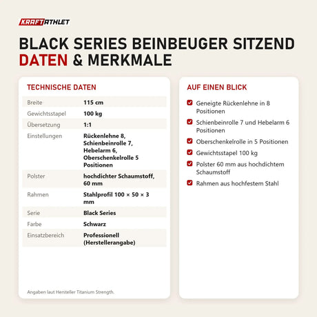 Technische Daten und Merkmale von Titanium Strength Black Series Beinbeuger sitzend als Tabelle