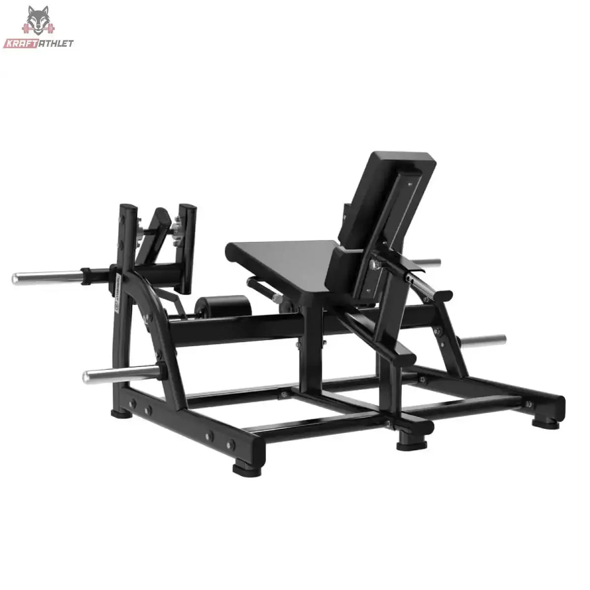 Titanium Strength Black Series IsoLateral Beinstrecker in Schrägansicht von der Seite mit Scheibenaufnahmen