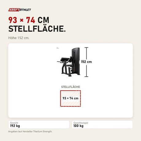 Maßbild Titanium Strength Black Series Bizepscurl: Stellfläche 93 × 74 cm, Höhe 152 cm