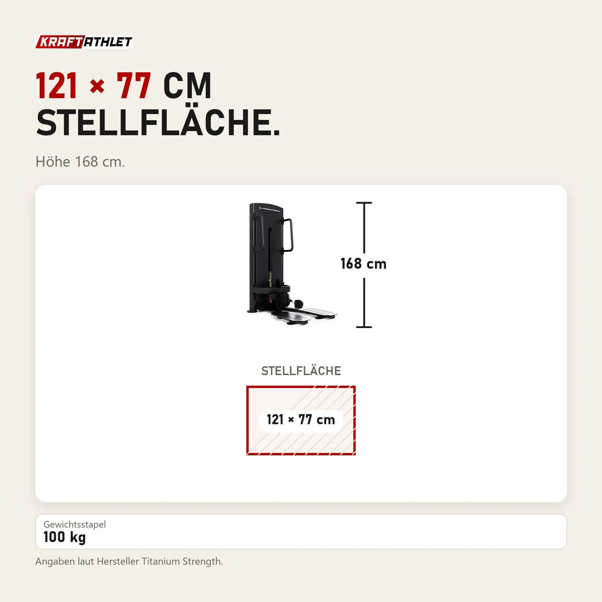 Maßbild Titanium Strength Black Series Cable Kick Back: Stellfläche 121 × 77 cm, Höhe 168 cm