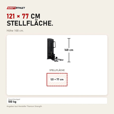 Maßbild Titanium Strength Black Series Cable Kick Back: Stellfläche 121 × 77 cm, Höhe 168 cm