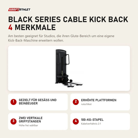 Titanium Strength Black Series Cable Kick Back mit 4 Merkmalen: Gezielt für Gesäß und Beinbeuger, Erhöhte Plattformen, Zwei vertikale Griffstangen, 100-kg-Stapel