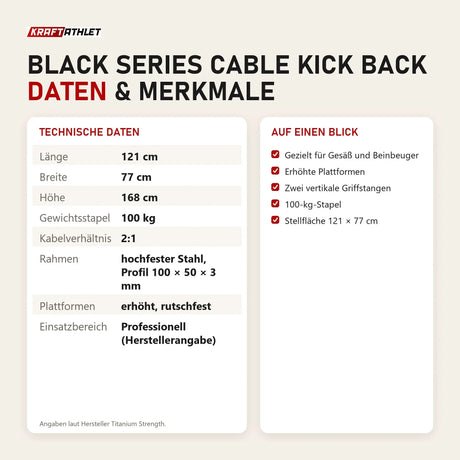 Technische Daten und Merkmale von Titanium Strength Black Series Cable Kick Back als Tabelle