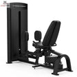Titanium Strength Black Series Dual Abduktor/Adduktor: Schrägansicht von vorne mit Sitz, Rückenpolster und Beinpolstern, in Schwarz
