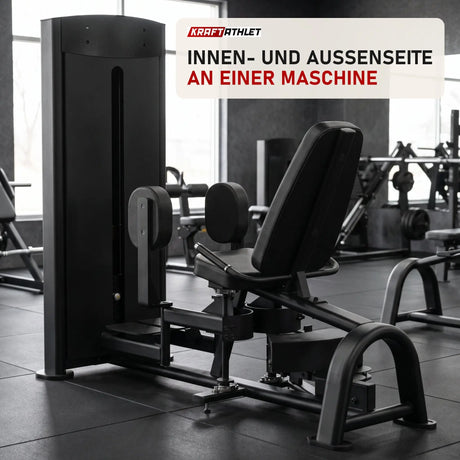 Titanium Strength Black Series Dual Abduktor/Adduktor in einem fertig eingerichteten Studio mit dunklen Wänden und Gummiboden