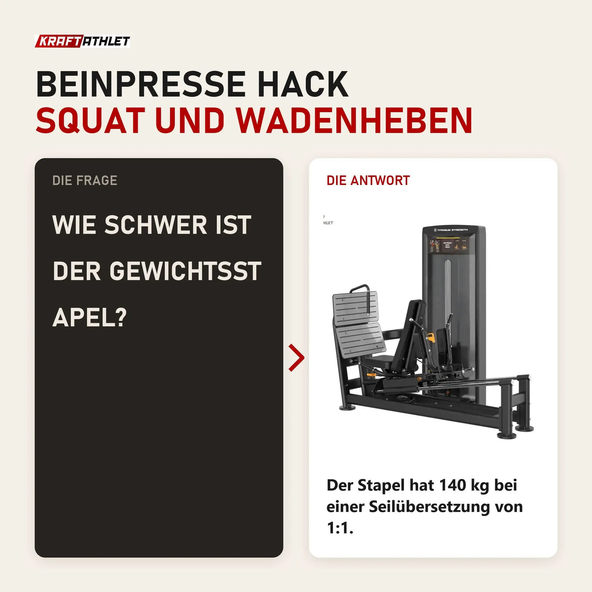 Frage und Antwort zu Titanium Strength Black Series Dual-Beinpresse / Hack Squat V2: Wie schwer ist der Gewichtsstapel?