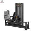Titanium Strength Black Series Dual-Beinpresse / Hack Squat V2 in Schwarz, Seitenansicht mit Fußplatte und Gewichtsstapel