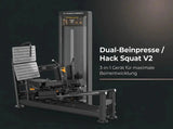Titanium Strength Black Series Dual-Beinpresse / Hack Squat V2 vor dunklem Hintergrund mit Titelschriftzug