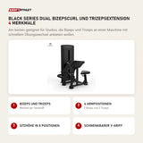 Titanium Strength Black Series Dual Bizepscurl und Trizepsextension mit 4 Merkmalen: Bizeps und Trizeps, 4 Armpositionen, Sitzhöhe in 8 Positionen, Schwenkbarer V-Griff