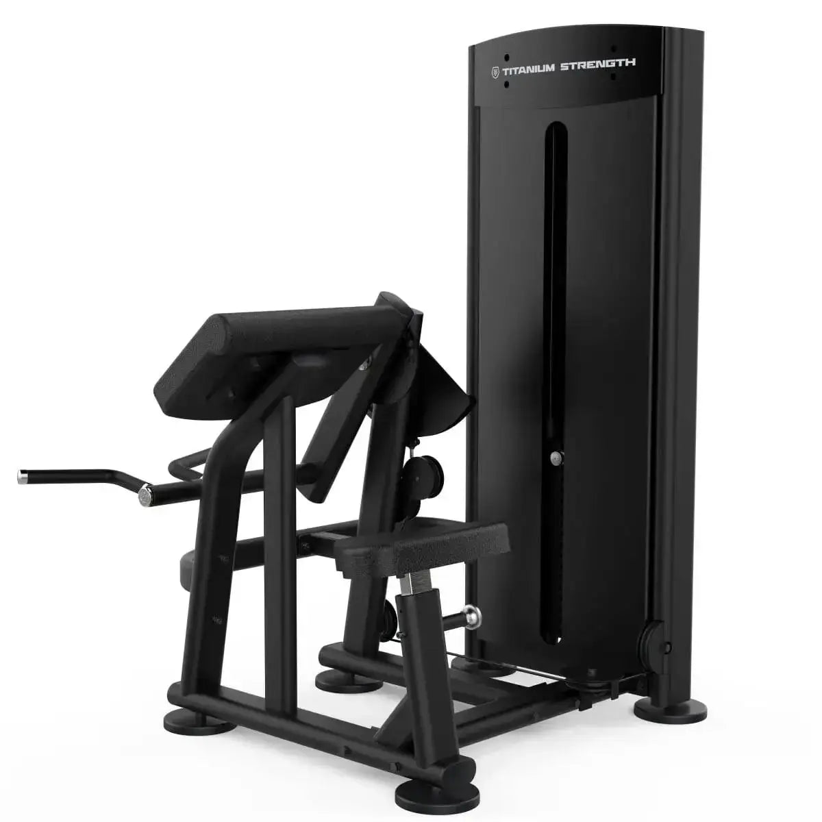 Titanium Strength Black Series Dual Bizepscurl und Trizepsextension: Schrägansicht von rechts mit Griffen und Armauflage, in Schwarz