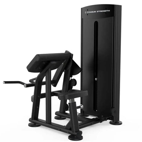 Titanium Strength Black Series Dual Bizepscurl und Trizepsextension: Schrägansicht von rechts mit Griffen und Armauflage, in Schwarz