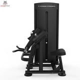 Titanium Strength Black Series Dual Bizepscurl und Trizepsextension: Vorderansicht mit Hebelgriffen und Sitz, in Schwarz