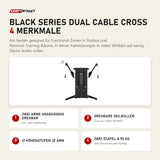 Titanium Strength Black Series Dual Cable Cross mit 4 Merkmalen: Zwei Arme unabhängig drehbar, Drehbare Seilrollen, 12 Höhenstufen je Arm, Zwei Stapel à 90 kg