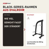 Frage und Antwort zu Titanium Strength Black Series Hantelscheibenhalterung BS-WPT: Wie viel Gewicht fasst der Ständer?