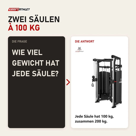 Frage und Antwort zu Titanium Strength Black Series Functional Trainer: Wie viel Gewicht hat jede Säule?