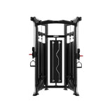 Titanium Strength Black Series Functional Trainer in Schwarz, Frontansicht mit Curlstange und Griffen