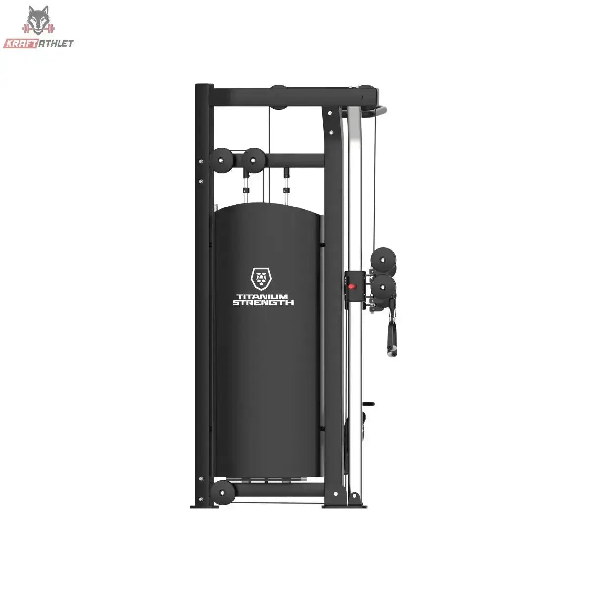 Titanium Strength Black Series Functional Trainer in Schwarz, Rückansicht mit verkleidetem Gewichtsstapel