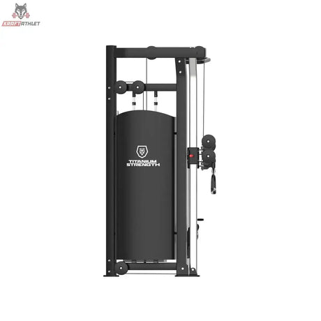 Titanium Strength Black Series Functional Trainer in Schwarz, Rückansicht mit verkleidetem Gewichtsstapel
