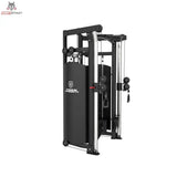 Titanium Strength Black Series Functional Trainer in Schwarz, Schrägansicht von hinten mit Gewichtsstapelverkleidung