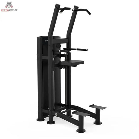 Titanium Strength Black Series Geführte Dips und Klimmzüge: Schrägansicht mit Klimmzuggriffen, Kniepolster und Trittstufen