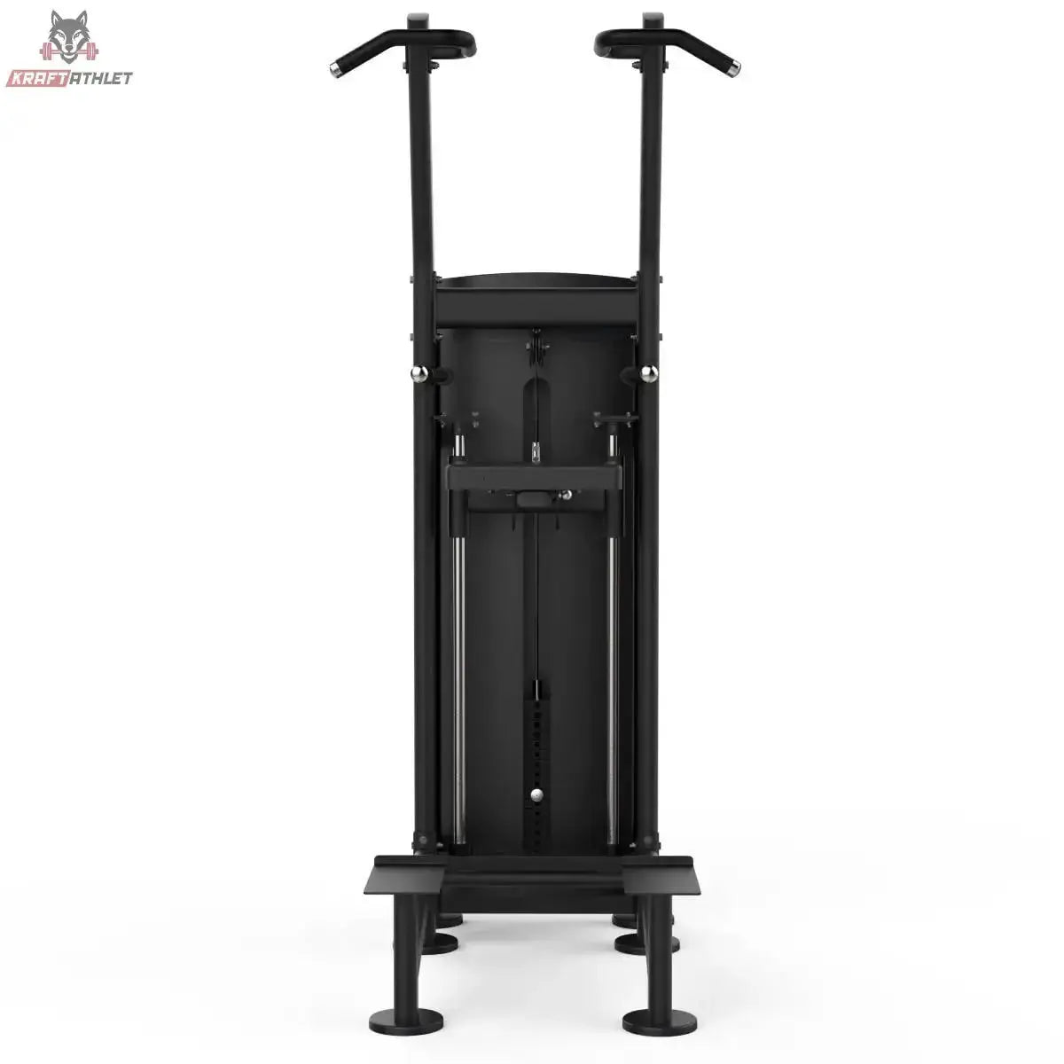 Titanium Strength Black Series Geführte Dips und Klimmzüge: Vorderansicht mit Klimmzuggriffen oben, in Schwarz