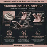 Titanium Strength Black Series Hackenschmidt Kniebeuge Maschine – Infografik zur Polsterung mit Detailaufnahmen