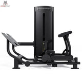 Titanium Strength Black Series Hip Thrust mit Steckgewichten – Seitenansicht mit Fußplattform, Hüftbügel und Rückenpolster