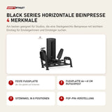 Titanium Strength Black Series Horizontale Beinpresse mit 4 Merkmalen: Feste Fußplatte, Fußplatte 66 × 61 cm rutschfest, Sitzwinkel in 8 Positionen, Pop-Pin-Verstellung