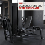 Titanium Strength Black Series Horizontale Beinpresse in einem fertig eingerichteten Studio mit dunklen Wänden und Gummiboden