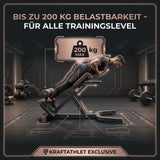 Titanium Strength Black Series Hyperextension Bank als Infografik zur Belastbarkeit mit Trainierendem im Studio