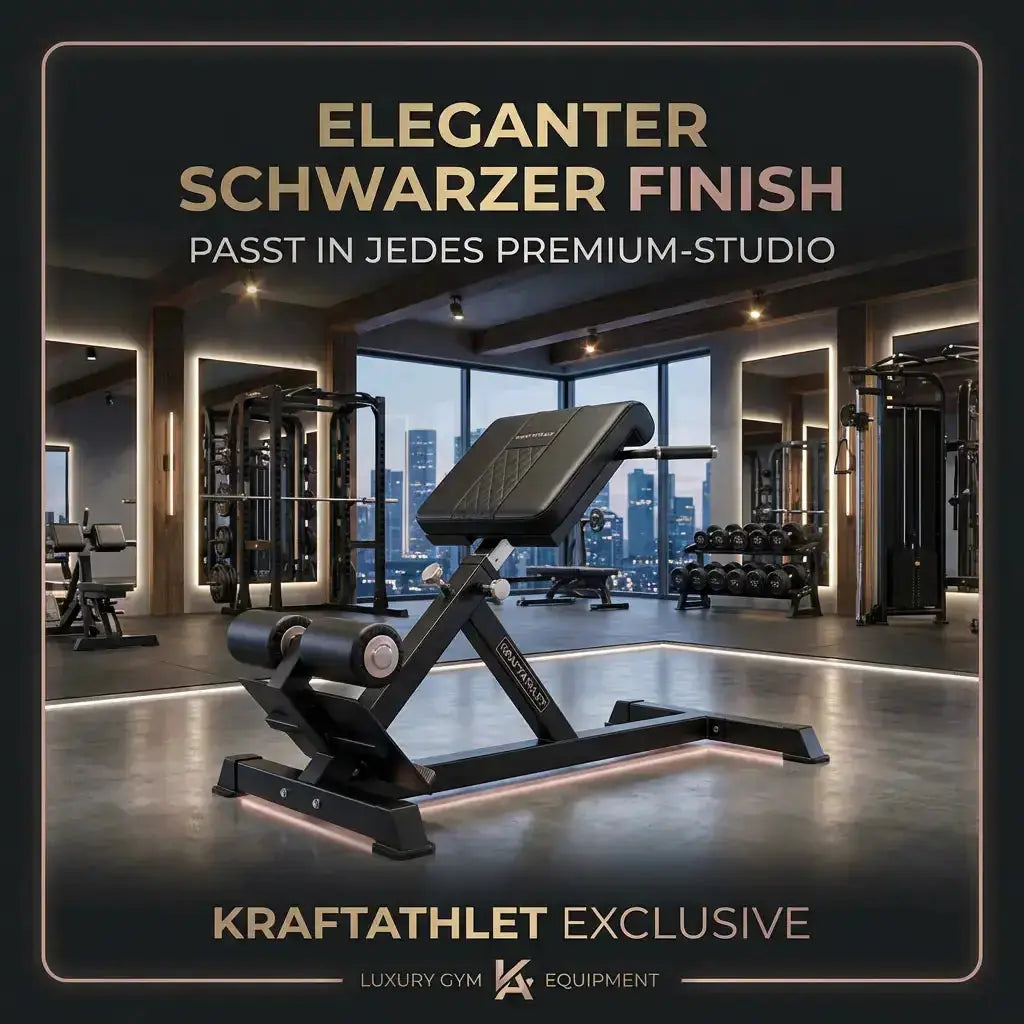 Titanium Strength Black Series Hyperextension Bank als Infografik zum schwarzen Finish in einem Premium-Studio