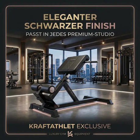 Titanium Strength Black Series Hyperextension Bank als Infografik zum schwarzen Finish in einem Premium-Studio