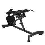 Titanium Strength Black Series Hyperextension Bank in Seitenansicht mit Fußplatte, Wadenrollen und Haltegriffen