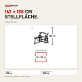 Maßbild Titanium Strength Black Series IsoLateral Beinbeuger Liegend: Stellfläche 162 × 135 cm, Höhe 102 cm